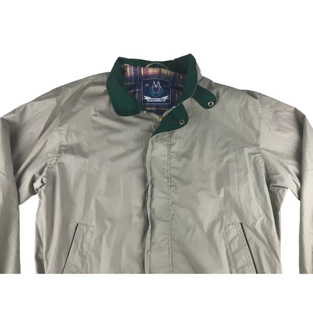 Members Only Mens Beige Lined Lining Pockets Full Zip‎ Windbreaker Jacket Size L - Picture 2 of 16